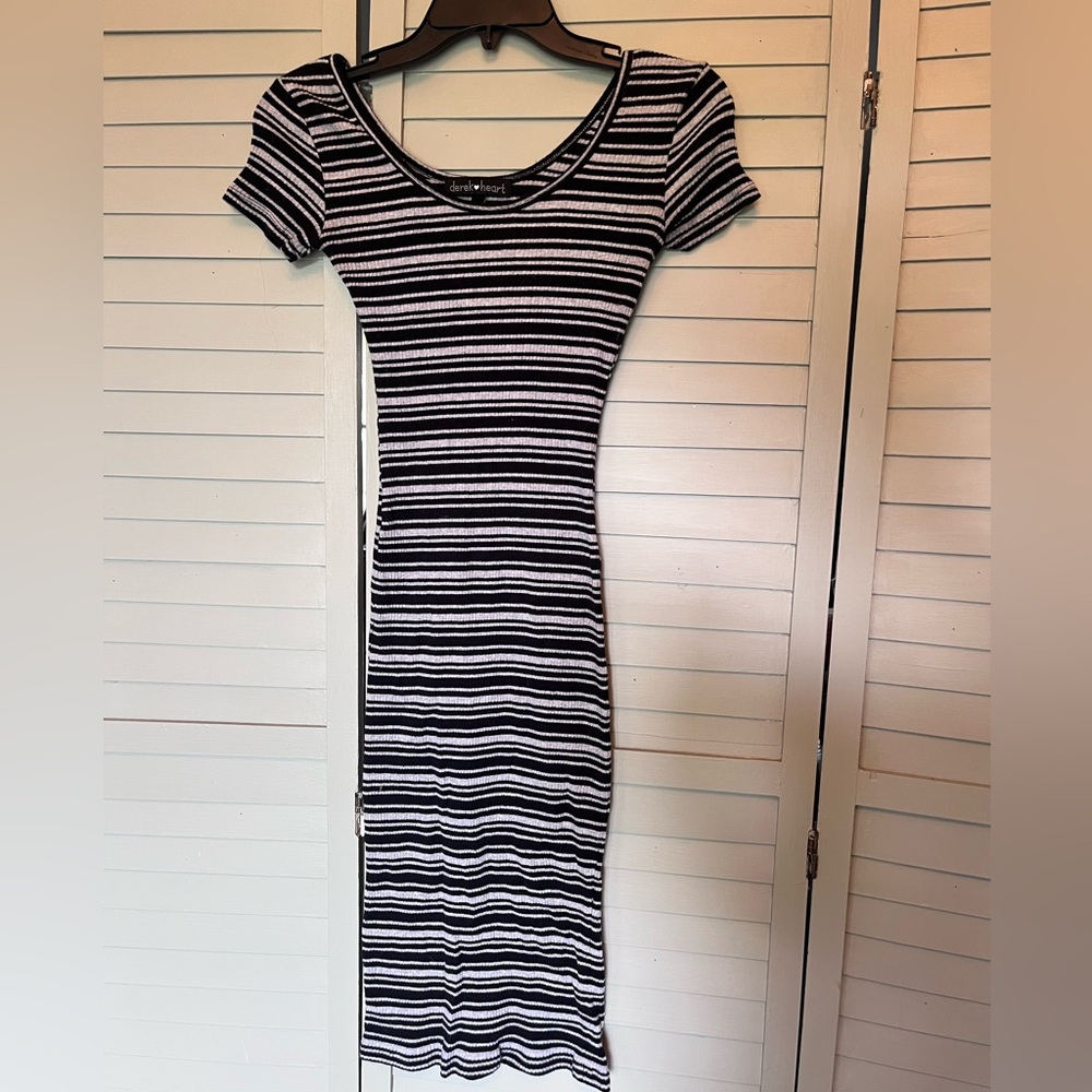 Black & Grey Stripe Ribbed Body Con Dress